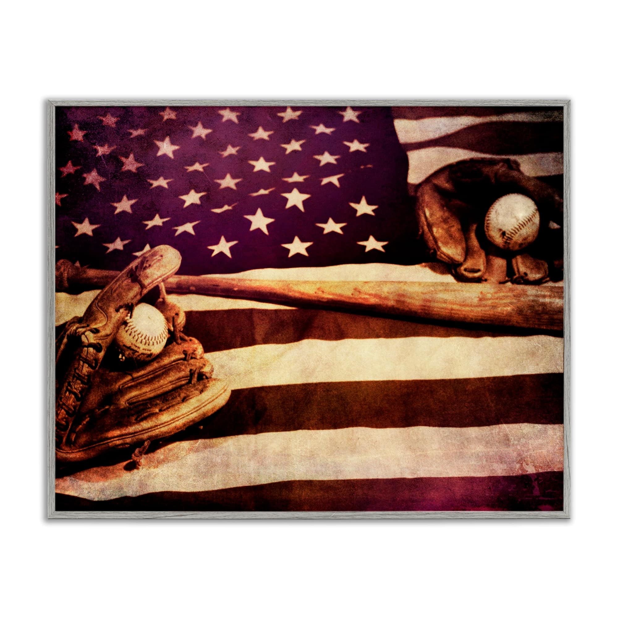 Stupell Industries American Flag Stripes Stars Baseball Mitt Sports Motif Framed Giclee Art